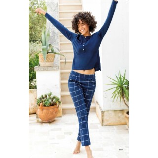 Pigiama donna lungo cotone primaverile Jadea 3102 blu